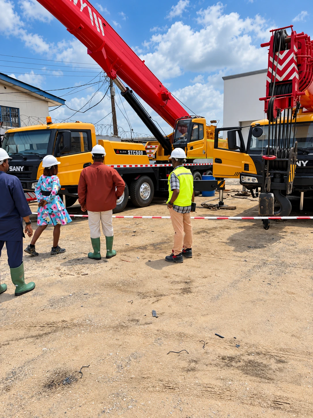Industrial cranes and personnel at a project worksite
