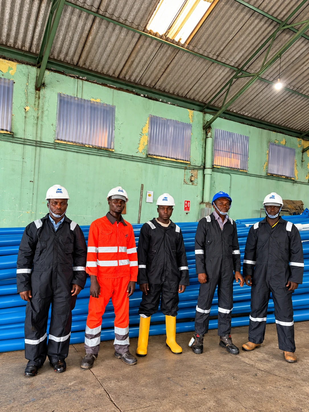 Technical workforce in protective clothing inside a workshop